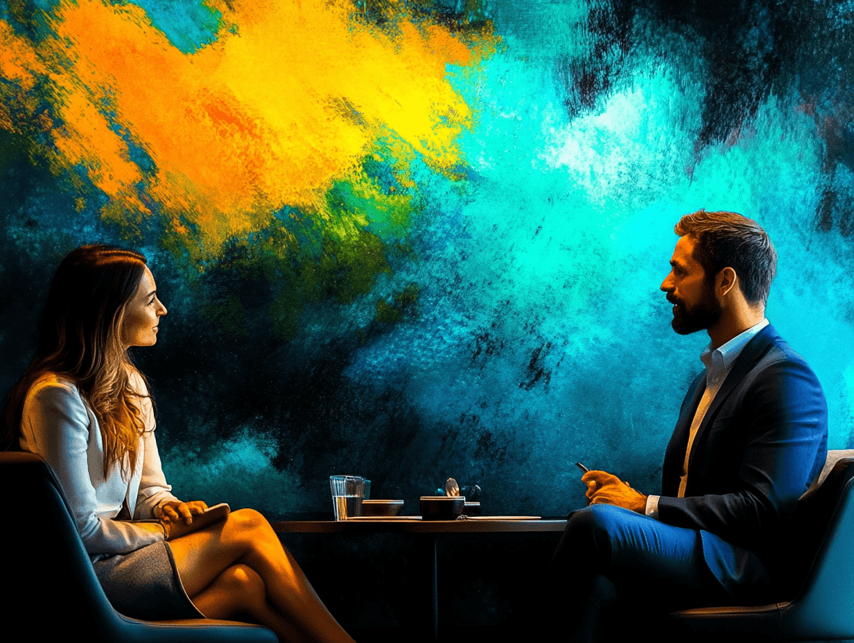 man talking to woman